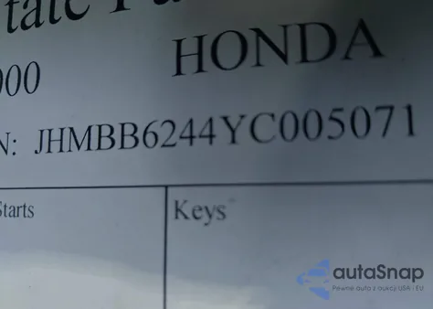 2000 Honda Prelude from USA, damaged, VIN JHMBB6244YC005071